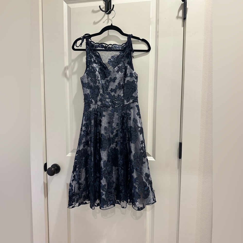 Eva Franco Navy Blue Lace & Sequin Cocktail Dress Size